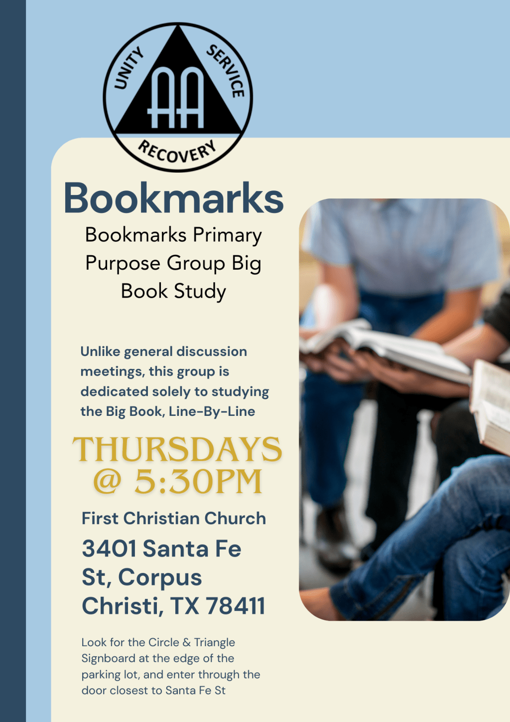 Join Us for the Bookmarks Primary Purpose Group Big Book Study in Corpus&nbsp;Christi!